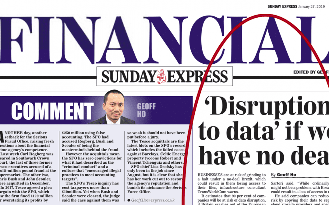 Sunday Express: ‘Disruption to data’ if we have no deal.